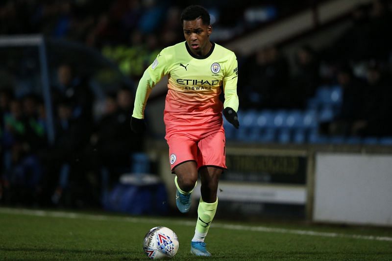 Jayden Braaf in action for Manchester City